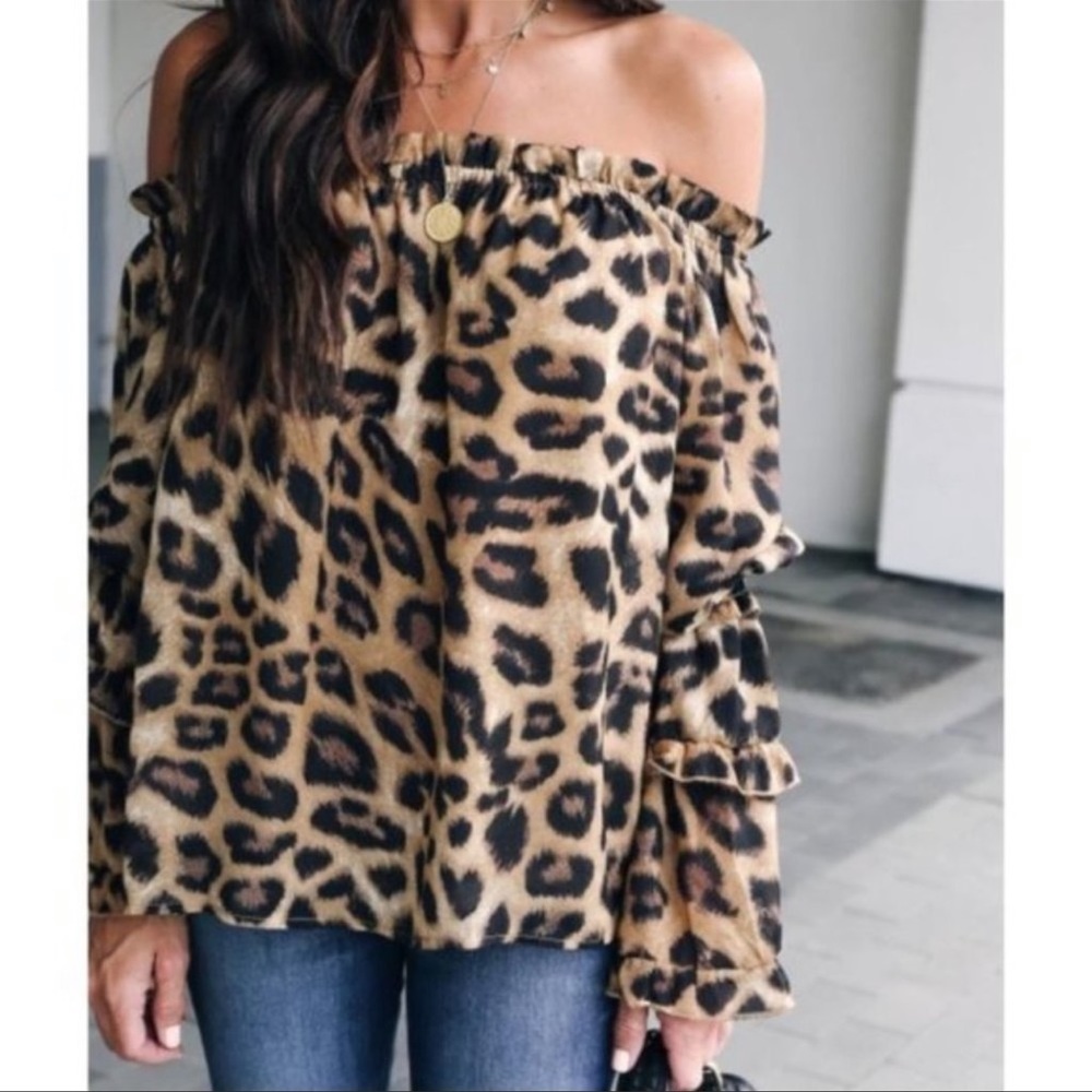 🎉HOST PICK🎉LEOPARD PRINT ON/OFF SHOULDER TOP XL NWT!!! - Picture 4 of 10
